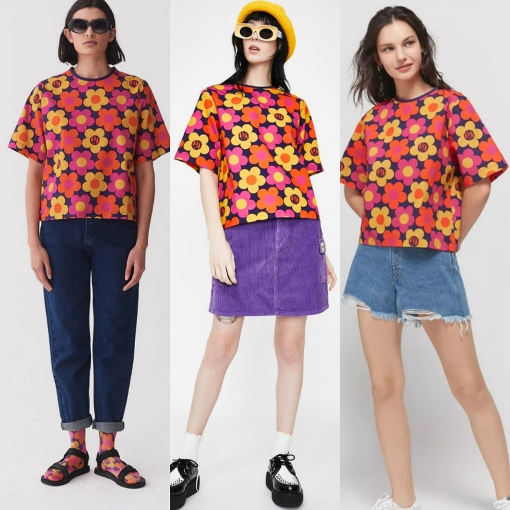 Lazy Oaf 70's Floral Print T-Shirt Women's Size Small - Picture 2 of 15